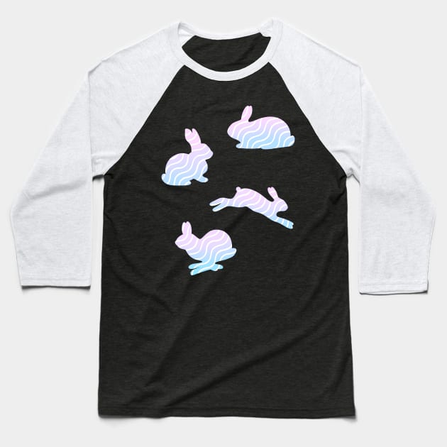 Pastel Easter Bunny Rabbit Wavy Pattern Baseball T-Shirt by ichewsyou